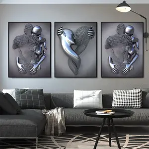 现代客厅家居装饰金属人物雕像浪漫抽象墙壁艺术版画定制框架帆布海报