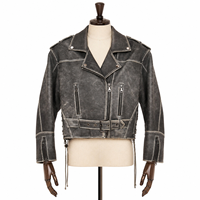 Blouson court pour femme en peau de mouton écologique, style motard, couleur anthracite, effet délavé et vieilli, avec fermeture éclair asymétrique et lacets latéraux, personnalisable