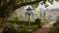 Mangeoire à oiseaux Verdigris sur pied, base carrée pour jardinière, en plastique écologique, résistant à la rouille et aux intempéries