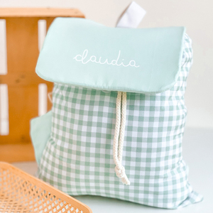 Monogramm-Rücksäcke für Kleinkinder Vorschulbuch Plattenbeutel personalisiert Kinder individueller Gingham-Baumwoll-Rücksack - Product Image 6