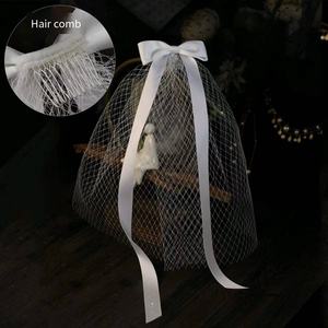All'ingrosso della fabbrica di moda morbida maglia da sposa veli accessori per capelli da sposa bianco nero fiocco veli gioielli per la sposa - Product Image 3