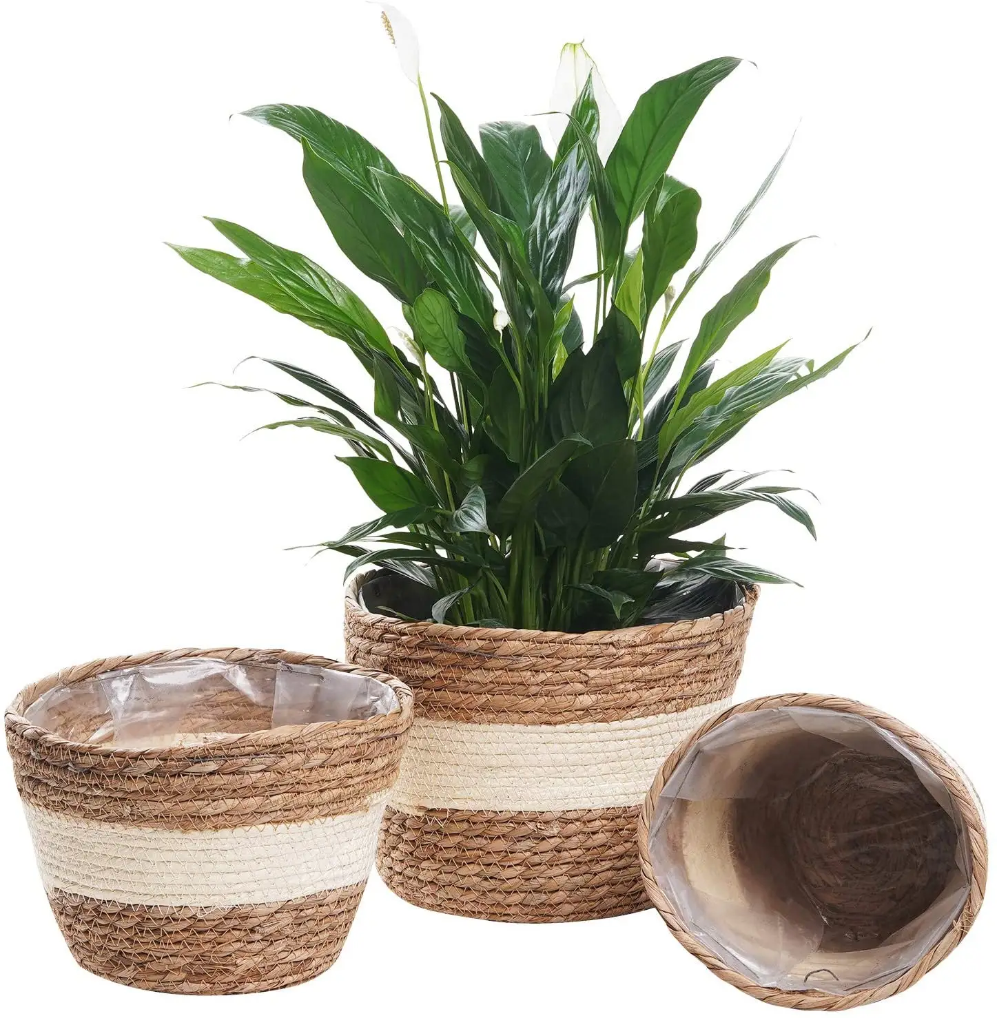 Seagrass Planter Basket 7.5/8.5/10 Inch Flower Pots for Live Plants Indoor Outdoor Plant Containers