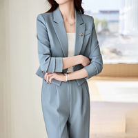 Ensemble décontracté pour femme, veste de costume courte, automne-hiver, nouvelle arrivée, haute qualité, look élégant, pantalon large assorti