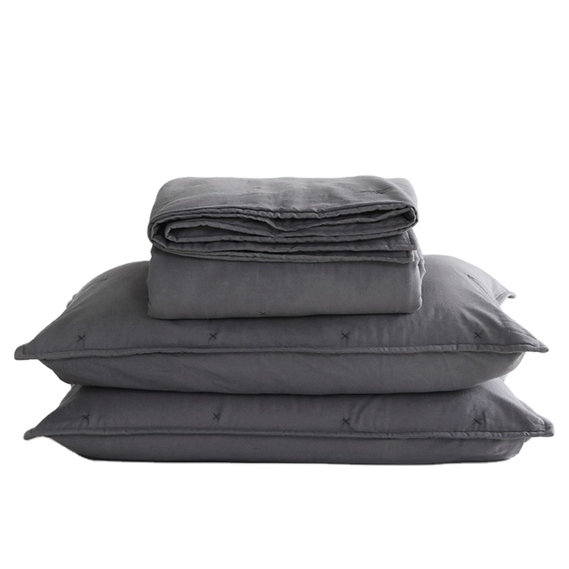 Modern 100% Linen Cotton Summer Quilt Set Pre-Washed Flaxen Bedspread Coverlet Set Cotton Linen Bedding Set