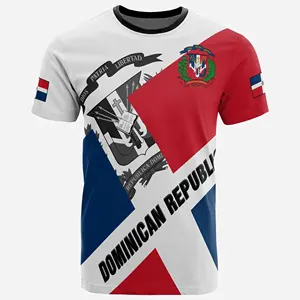 时尚多米尼加共和国设计t恤高品质国旗和纹章印花上衣t恤低价批发男士短袖
