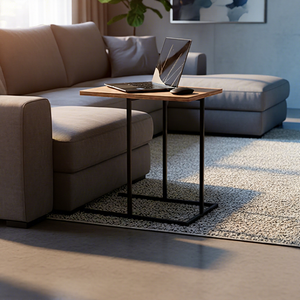 Modern <b>C</b>-<b>Shaped</b> Side <b>Table</b> with Wood Top and Metal Frame for Sofa Laptop Desk Living Room Furniture - Product Image 1