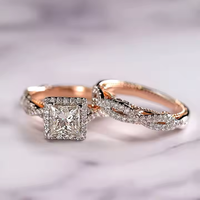 Bague romantique unisexe trois pièces plaquée or rose, avec pierres de laboratoire, design séparé brillant, certifiée par un tiers, style européen et américain
