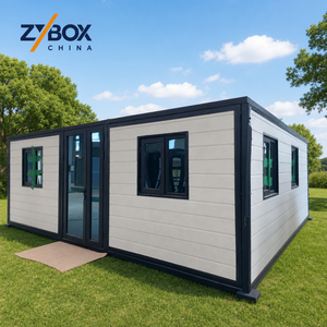 Maison conteneur extensible texturée gris clair 20ft 40ft, préfabriquée modulaire à double aile, pour salle <span class=keywords><strong>de</strong></span> sport, Airbnb, studio - Product Image 1