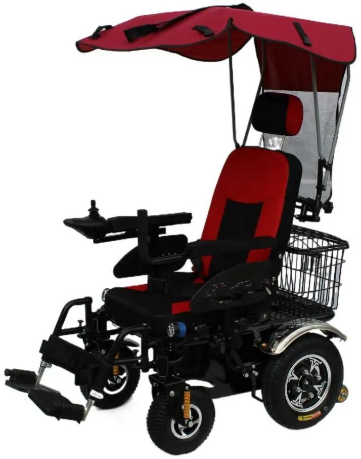 2024 שטח עם ארבעה גלגלים חכם חזק כוח ארוך טווח כסאות גלגלים חשמליים עם צמיג מתנפח סוכך המופעל ביד אחת
