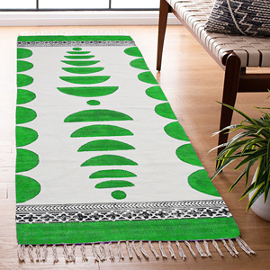 Tapis Dhurrie en coton fait main, imprimé au bloc |   Couleur et taille personnalisées |   Motif géométrique moderne |   Antidérapant et écologique |   Tapis - Product Image 1