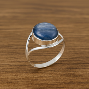 Anillo de Cianita Azul Natural, Plata de Ley 925, Chapado en Oro Rosa de 18K y Oro Amarillo, Joyería de Piedras Preciosas Hecha a Mano para Unisex - Product Image 1