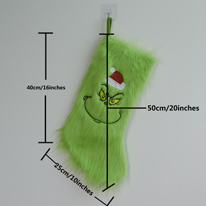 Chaussettes <span class=keywords><strong>de</strong></span> Noël personnalisées en peluche Monstre Vert Elfe <span class=keywords><strong>Grinch</strong></span>, chaussettes <span class=keywords><strong>de</strong></span> Noël <span class=keywords><strong>Grinch</strong></span> en fausse fourrure douce pour la décoration <span class=keywords><strong>de</strong></span> la maison - Product Image 3