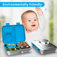 AOHEA Boîte à bento en acier inoxydable pour enfants avec pot à soupe Boîte à lunch pour garderie et école Boîte à lunch en acier inoxydable à 3 compartiments