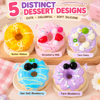 Jouet Squishy Donut Mignon en Gros, Jouet Sensoriel Anti-Stress en Silicone Souple à Presser, Motifs Assortis de Desserts en Forme d'Anneaux pour Cadeaux