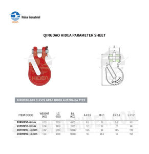 ตะขอเกี่ยวแบบ Clevis HIDEA G70 รุ่นออสเตรเลีย ผลิตจากเหล็กอัลลอยด์ ตีขึ้น<span class=keywords><strong>รูป</strong></span>ด้วยวิธี Drop Forged ชุบแข็งด้วยวิธี Tempered ชุบเคลือบด้วยไฟฟ้าด้วยวิธี Electro-galvanized ค่าความปลอดภัย <span class=keywords><strong>2</strong></span>:1 - Product Image 6
