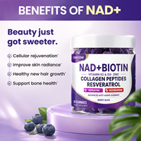 Gummies pour adultes NAD+ Resvératrol Berbérine Biotine Collagène Kératine Zinc K2 D3 pour Cheveux, Peau et Ongles – 2 Gummies par Jour
