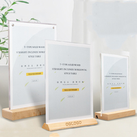 Présentoir Acrylique Base en bois massif Support de menu Carte publicitaire Décoration de table Présentoir double face pour le dîner de mariage