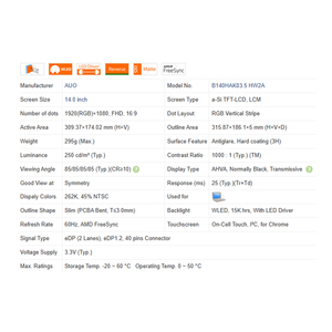 Nuevo <span class=keywords><strong>M</strong></span>ódulo de Pantalla LCD Innolux de 14.0 Pulgadas con Tecnología On-Cell Touch IC, Resolución 1920x1080, Relación de Aspecto <span class=keywords><strong>16</strong></span>:9, Modelo B140HAK03.6/5/4/3/2/1/0 - Product Image 5