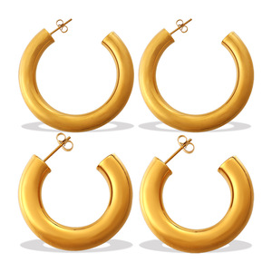 Pendientes de Aro en Forma de C, Chapados en Oro de 18K, Acero Inoxidable, Aleación de Zinc, Diseño de Círculo Grande, para Mujer, Joyería de Moda para Fiestas - Product Image 5