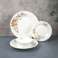 Ensemble de vaisselle 24 pièces en verre opale de haute qualité, style européen luxueux, assiette, bol, assiette à soupe