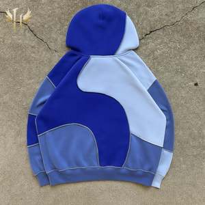 Sweats à capuche personnalisés OEM et ODM avec broderie 3D en coton épais recadrée avec fermeture éclair vers le haut point inversé et patchwork pour hommes - Product Image 4