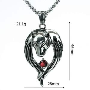 Stainless Steel Wolf Head Pendant <b>Necklace</b> With Red Zirconia For Men Hip Hop Style Animal Shape Jewelry Gift - Product Image 5
