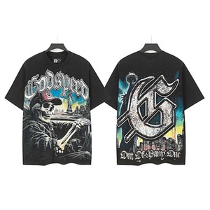 T-shirt Homme Godspeed2026ss Style Européen et Américain, Mode Urbaine, Instagram, Effet Délavé, Rétro, Ample, Coton, Imprimé 3D - Product Image 1