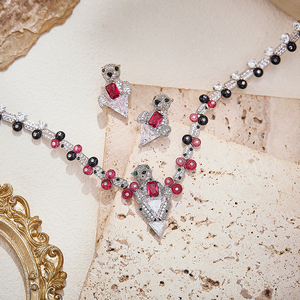 Set di <span class=keywords><strong>Gioielli</strong></span> con Collana e Orecchini a Triangolo con Stampa Leopardata, Stile Retrò con Rubini, per Ragazze, Abbinamento Quotidiano, Stile Punk, Set per Concerti - Product Image 3