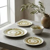 Service de table en céramique de style nordique, motif tourbillon vert olive, service de table en porcelaine aux tons terreux minimalistes pour cuisine moderne
