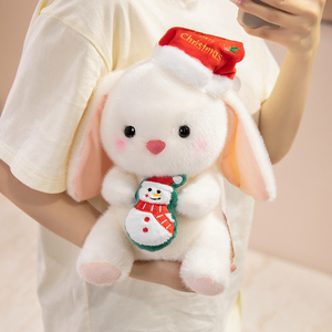Peluche Lapin aux Longues Oreilles OEM ODM avec Chapeau de Père Noël et Mini Sapin de Noël pour Décoration de Fêtes et Cadeaux de Noël - Product Image 2