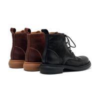 Bottines mi-mollet en daim mat pour femmes, à lacets, bout bruni, avec doublure en cuir véritable, semelle extérieure en caoutchouc confortable et respirante