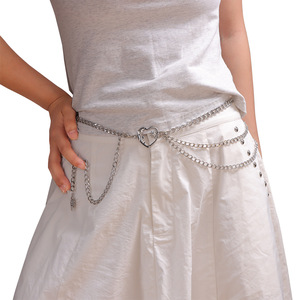 สร้อยคอเอวหลายชั้นสำหรับผู้หญิง จี้รูปหัวใจ โลหะผสมสังกะสี สไตล์ฮิปฮอป ใส่ได้ทุกวัน - Product Image 2