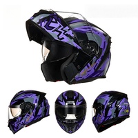 Casque de moto modulaire intégral certifié DOT - Conception rabattable avec visière double pour adultes hommes et femmes
