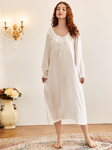 Camicia da notte a maniche lunghe donna estate cotone dolce e adorabile pigiama stile principessa pizzo sciolto fuori casa abbigliamento - Product Image 6