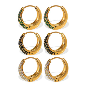 ต่างหูแบบห่วง Huggie ชุบทอง 18k ทำจากโลหะผสมสังกะสี ประดับเพชรเม็ดเล็ก เหมาะสำหรับงานปาร์ตี้ แฟชั่นต่างหูแบบห่วง - Product Image 5