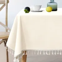 Nappe en coton et lin avec pompons, imperméable, résistante à l'huile, anti-taches, facile à nettoyer, pour table à manger, table basse