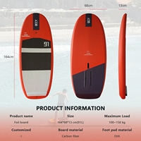 Tabla de Surf GY ART1201 de Fibra de Carbono Blanca y Roja, Tabla de Pumping 189x60x20cm Unisex para Surf y Kitesurf SUP