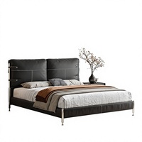 Sizilianisches Bauhaus-Stil Hochwertiges Schlafzimmer-Großbett mit Echtleder-Polsterung Vintage Modern Luxuriöses Bett Modell MS-8971