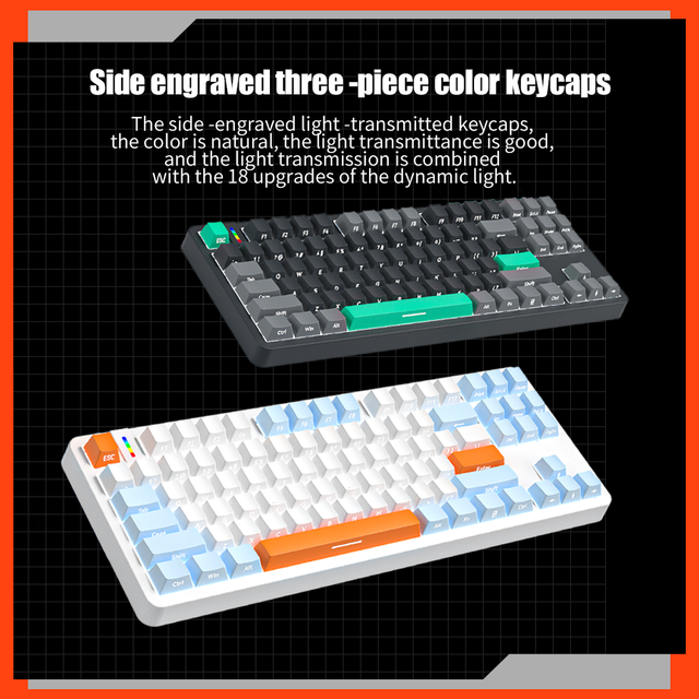 G87 Wired Mechanical Gaming Keyboard 75% Hot Swappable LED Backlit Red Switches Side Carrier Printed PBT Keycaps Keyboard