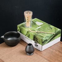 Ensemble cadeau d'outils à matcha artisanaux avec glaçure cuite au four, kit complet de cérémonie du thé traditionnelle avec boîte cadeau de luxe, usage personnel