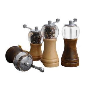 Very High Efficiency Rotary Knob Ceramic <b>Coarseness</b> Manual Wood Pepper Grinder Acrylic Visible Part 60mL Capacity Eco-Friendly - Product Image 1