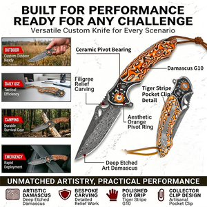 Cuchillo Plegable Táctico de Acero de Damasco con Mango G10, Logotipo Personalizado OEM, para Camping y Uso Diario (EDC) al Aire Libre, Venta al por Mayor - Product Image 4