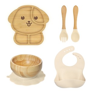 Assiette d'aspiration en bambou écologique Vaisselle pour enfants Bol Assiette Fourchette Cuillère <span class=keywords><strong>Alimentation</strong></span> Vaisselle en bambou pour <span class=keywords><strong>bébé</strong></span> - Product Image 4