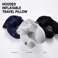 Oreiller de voyage gonflable à capuche en forme de U avec cagoule occultante, coussin d'air portable pour le sommeil et les voyages