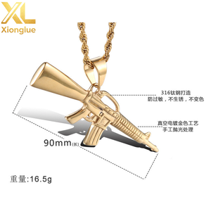 Collier pendentif AK47 en acier inoxydable plaqué or 10K, bijoux hip-hop unisexes pour femmes, 0,3 m de long - Product Image 3
