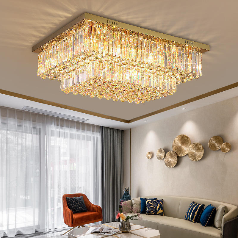 High Quality Square Crystal Ceiling Light Commercial Space Hotel Large Living Room Luxury K9 Crystal Ceiling Lamp