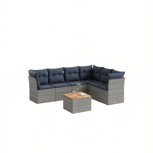 Ensemble de canapés de patio en polyrotin gris 6 places avec coussins, mobilier de jardin extérieur au design contemporain - Product Image 1