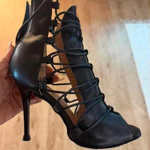 Nouvelles Bottes de Danse Jazz à Talon Haut et Bout Ouvert avec Bride Cheville pour Femme en Daim – Idéales pour Tenues et Costumes de Danse de Salon - Product Image 1