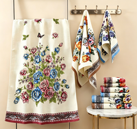 Ensemble de serviettes de bain de luxe à motif floral multicolore avec logo personnalisé, séchage rapide, pour hôtel et maison, en coton de haute qualité