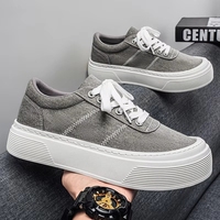 Chaussures décontractées pour hommes en toile noire à plateforme, antidérapantes, à semelle épaisse, à lacets, confortables pour un usage quotidien